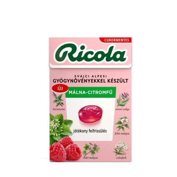 Ricola cukormentes cukorka Málna citromfű 40g