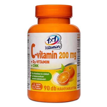 VitaPlus 1x1 C-Vitamin 200mg +D3 Cink rágótabletta 90x