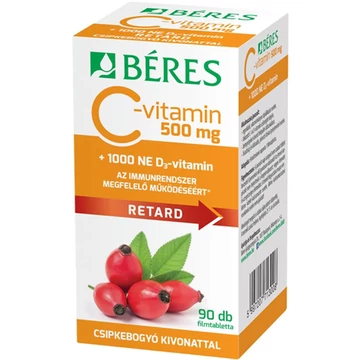 Béres C-vitamin 500mg RETARD filmtbl+csipkebogyó+1000NE D3-vitamin 90x