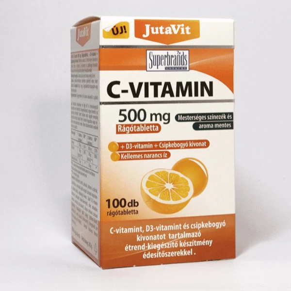 JutaVit C-vitamin 500mg narancs ízű rágótabl. +D3 csipkebogyó 100x