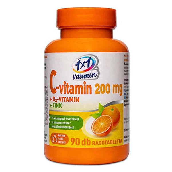 VitaPlus 1x1 C-Vitamin 200mg +D3 Cink rágótabletta 90x
