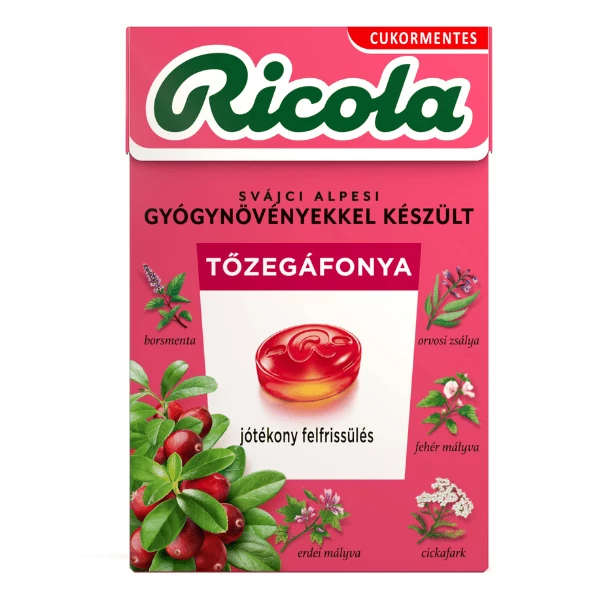Ricola cukormentes cukorka Tőzegáfonya 40g