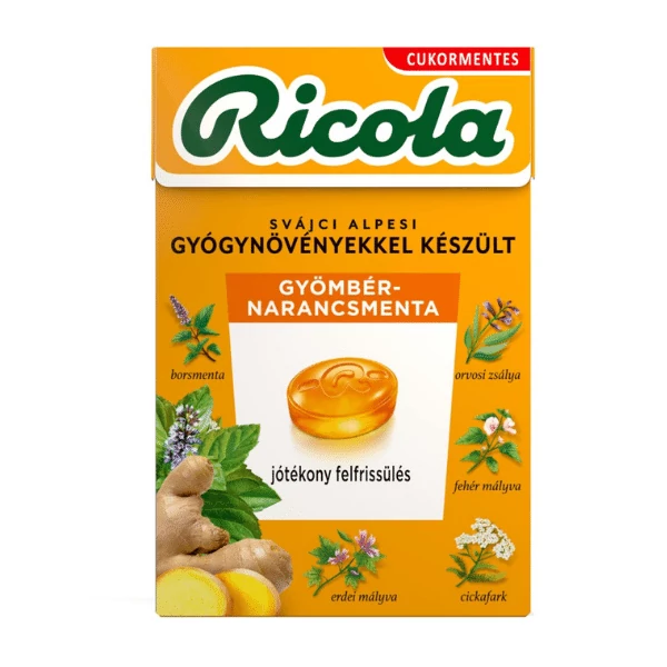 Ricola Gyömbér-Narancsmenta gyógynövény cukorka 40g