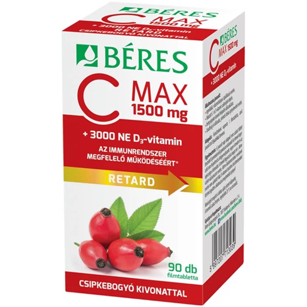 Béres C Max 1500mg +Csipkebogyó D3 3000NE retard tabletta (90x)